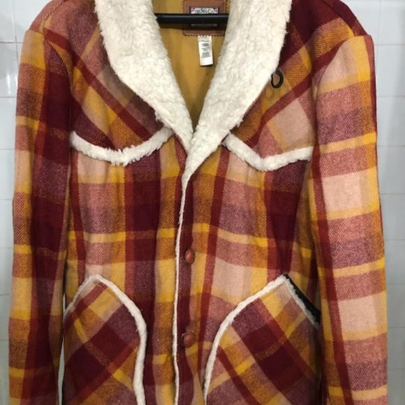MENS DIESEL VINTAGE ICONIC WORACE SHERPA PLAID PEACOAT SIZE XL - Picture 4 of 16